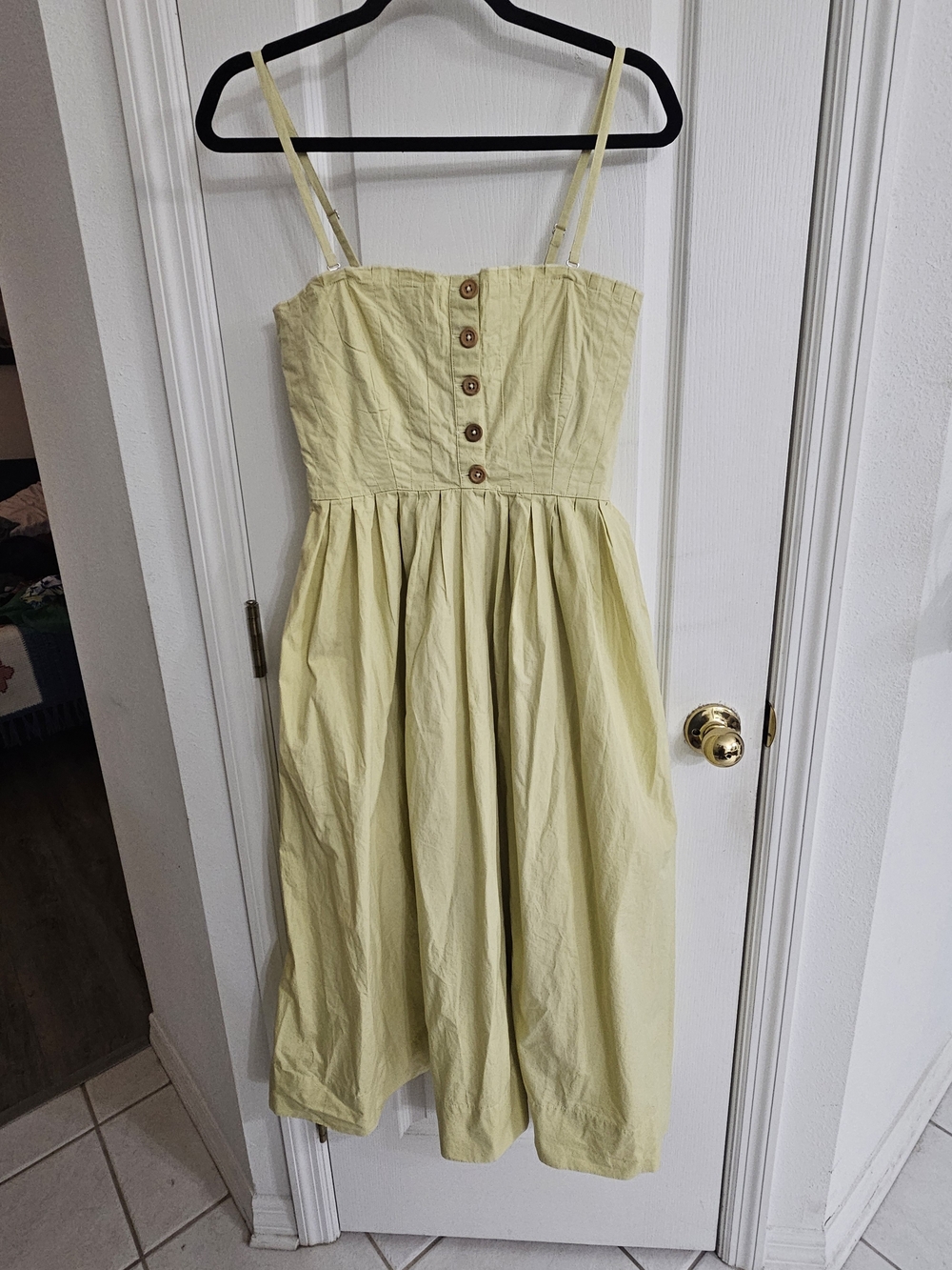 Free People Pale Yellow Button-Front Midi Dress